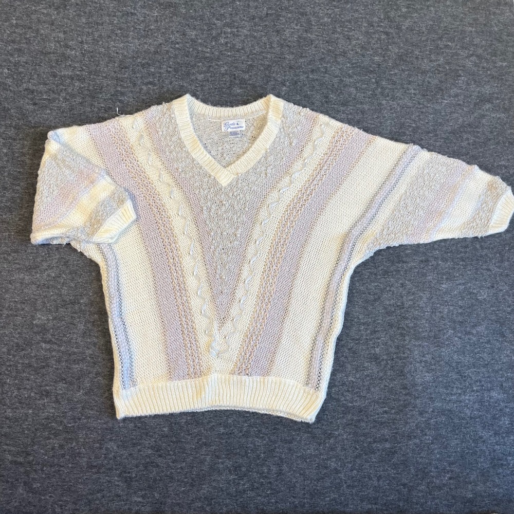 Vintage Gentle Persuasions V-Neck Knit Sweater Pastel Pearl Embellished Size L